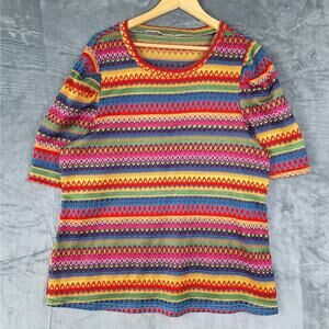 Womens Top 5XL Rainbow Striped Pride Colorful Embroidered Statement Artsy Casual